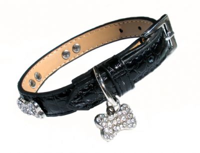Doggie Design（ドギーデザイン）Midnight Black Crystal Bone Collar ブラック クリスタル ボーン カラー