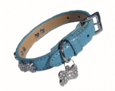 Doggie Design（ドギーデザイン）Paradise Blue Leather Crystal Bone Collar パラダイス ブルー クリスタル ボーン カラー