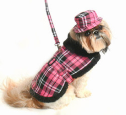 Doggie Design（ドギーデザイン）Pink Black Plaid Coat  ピンク ブラック フリース コート セット