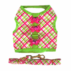 Doggie Design（ドギーデザイン）Pink and Green Plaid Dog Harness ピンク グリーン プレイド ハーネス