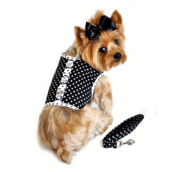 Doggie Design（ドギーデザイン）Black and White Polka Dot Dog Harness ブラック ホワイト ポルカドット ハーネス ベスト