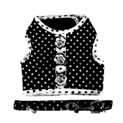 Doggie Design（ドギーデザイン）Black and White Polka Dot Dog Harness ブラック ホワイト ポルカドット ハーネス ベスト