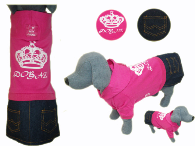犬服【DOBAZ】（ドバズ）王冠とデニムスカートのワンピ　ピンク