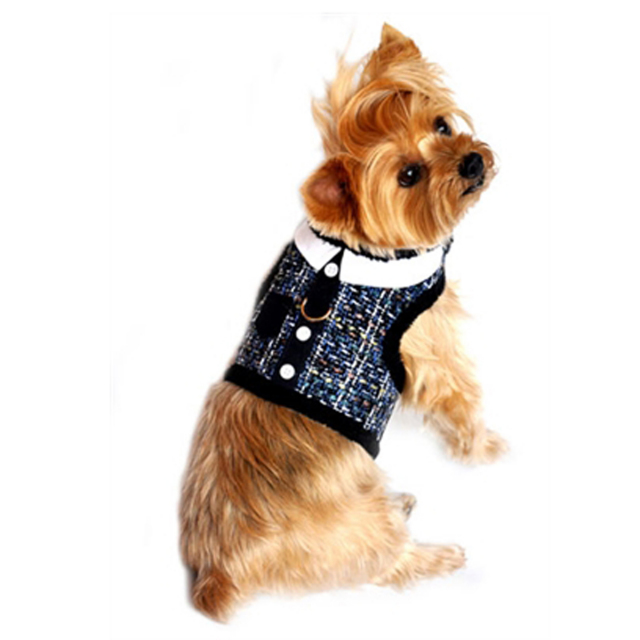 Doggie Design（ドギーデザイン）Navy Blue Tweed Minky Plush Harness ネイビー ブルー ツイード ミンキー ハーネス ベスト