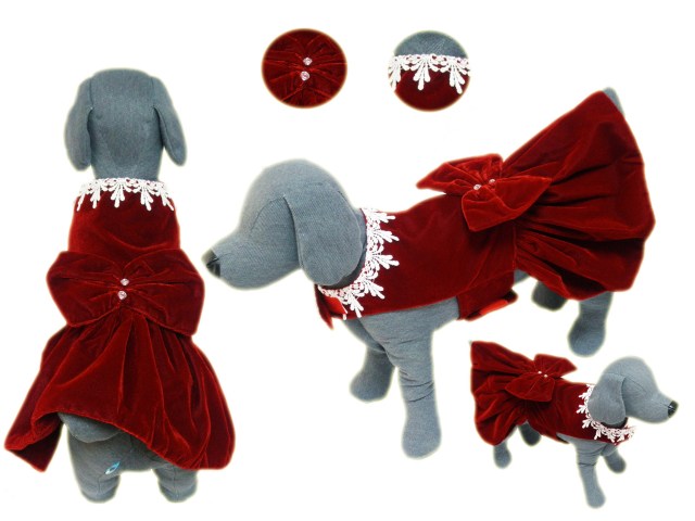 Emma Rose Design（エマローズデザイン）Christmas Dinner Red Velvet Dog Dress クリスマス レッド ベルベット ドレス