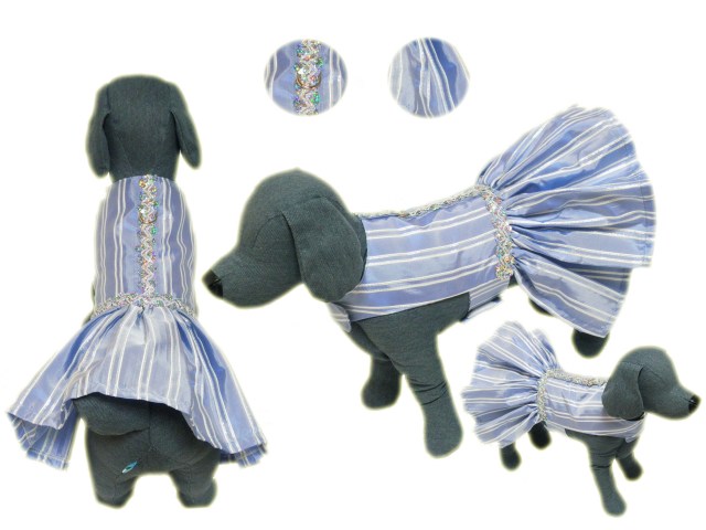 Emma Rose Design（エマローズデザイン）Party Girl Blue and Silver Taffeta Dog Dress ブルー シルバー タフタ ドレス