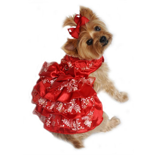 Doggie Design（ドギーデザイン）Red Satin and Red, White and Gold Organza Dress レッドサテン ホワイト ゴールド オーガンザ ドレス
