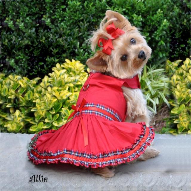 Doggie Design（ドギーデザイン）Red Tartan Plaid Holiday Dog Dress レッド タータン プレイド ホリディ ドレス セット
