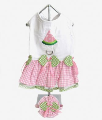 【Doggie Design】B- Watermelon Embroidered Dress W/ Veil Hat & Leash